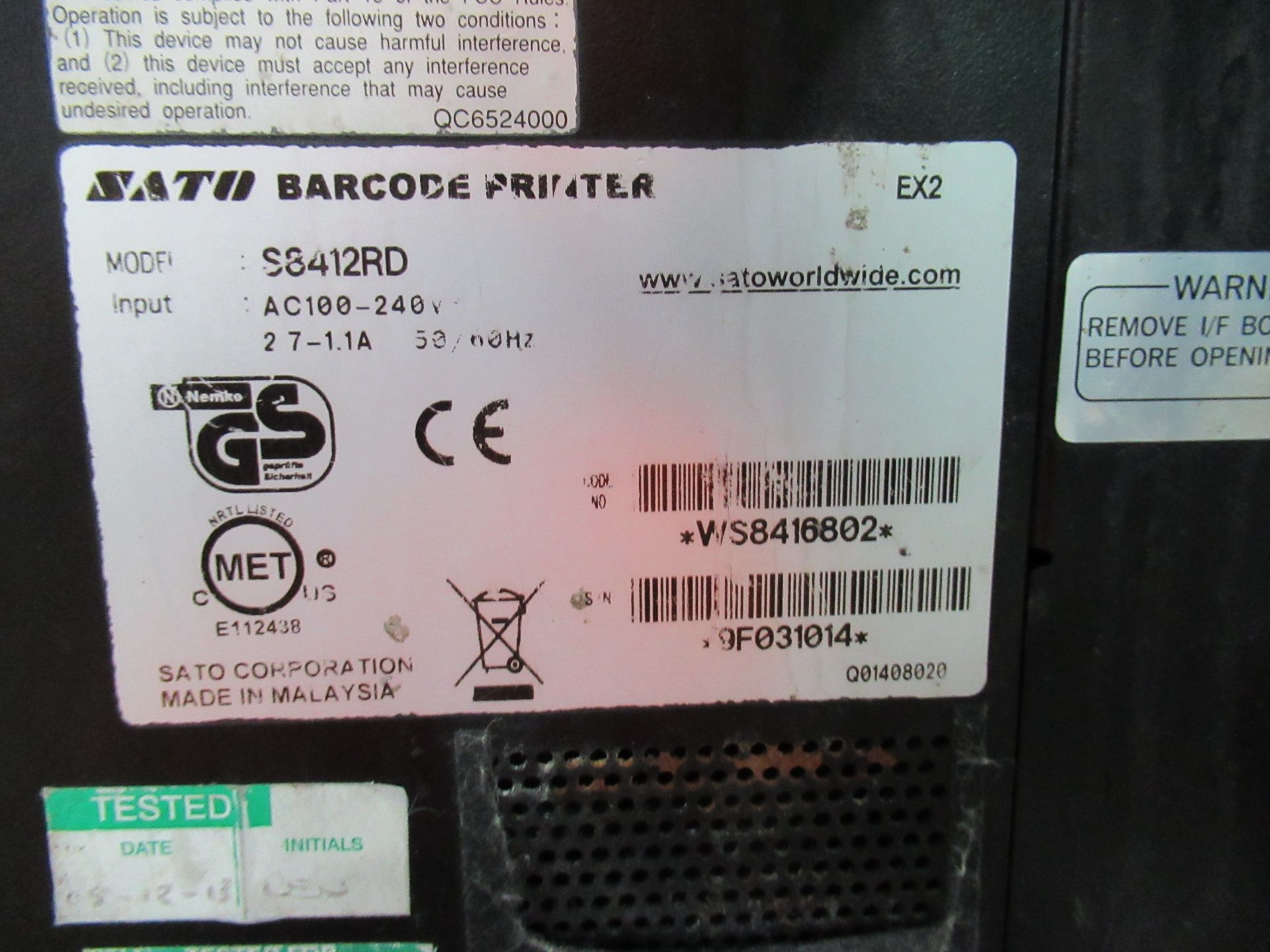 Altech Alcode TS SX label applicator. Serial no: 1407015015548 (2014) with Sato S8412RD barcode - Image 9 of 11