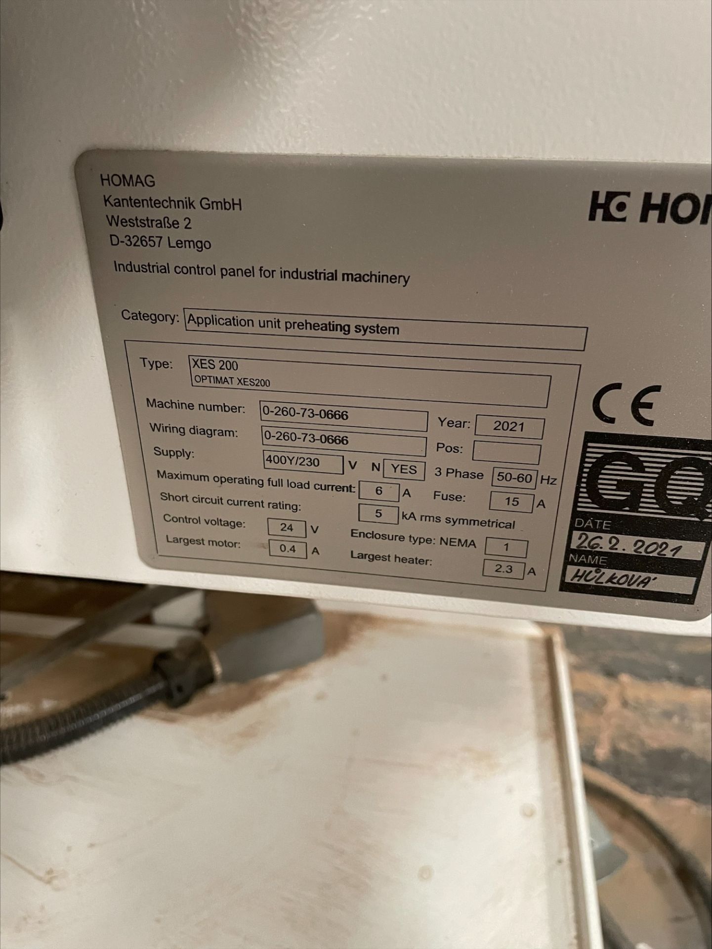 Homag XES 200 (OPTIMAT XES200) PUR Service Station / Application unit preheating system, Serial - Image 5 of 5