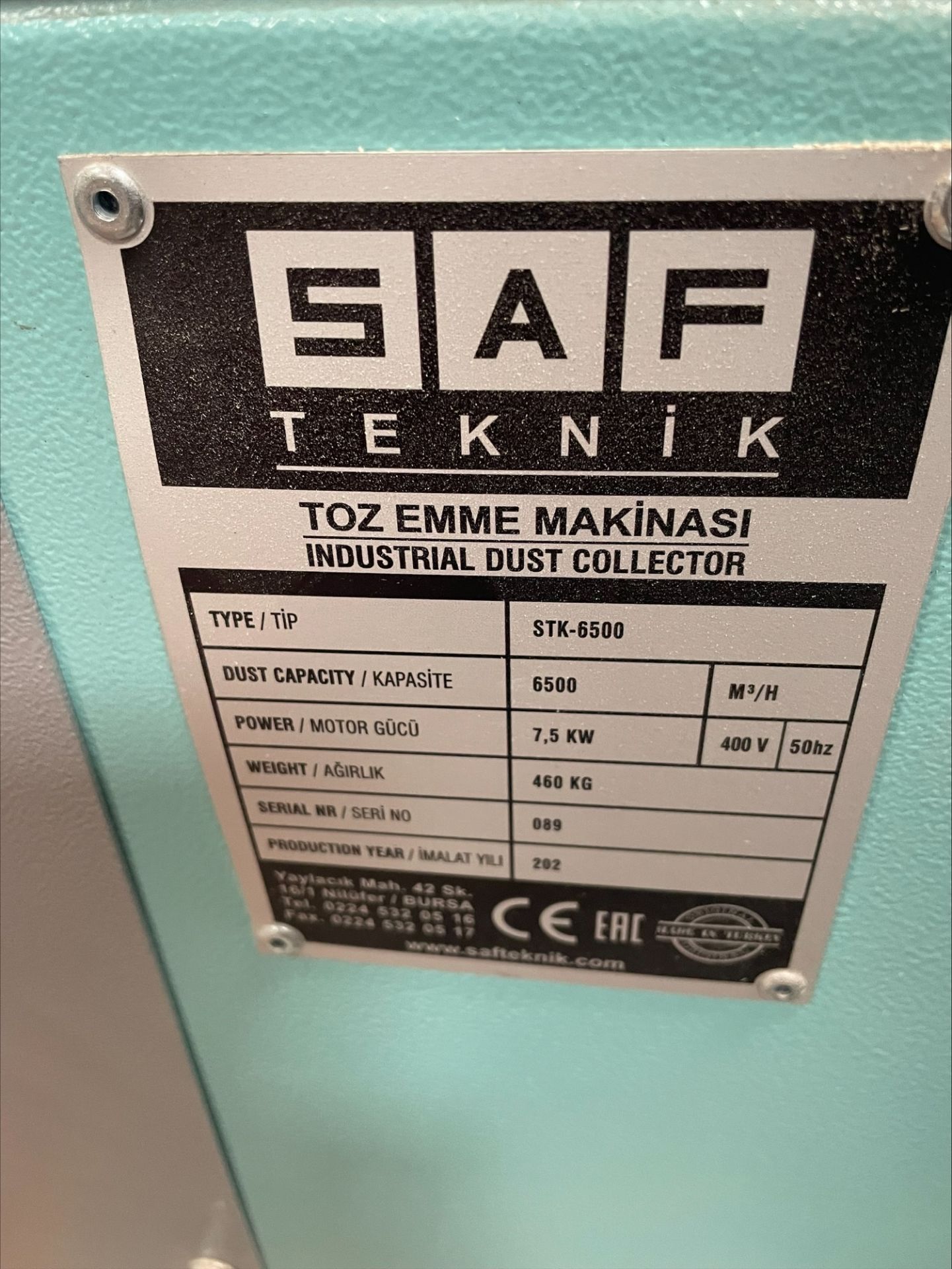 SAF Teknik STK-6500 Dust extraction unit, Serial No. 089 (2022 estimated), power: 7.5kW, dust - Bild 2 aus 5