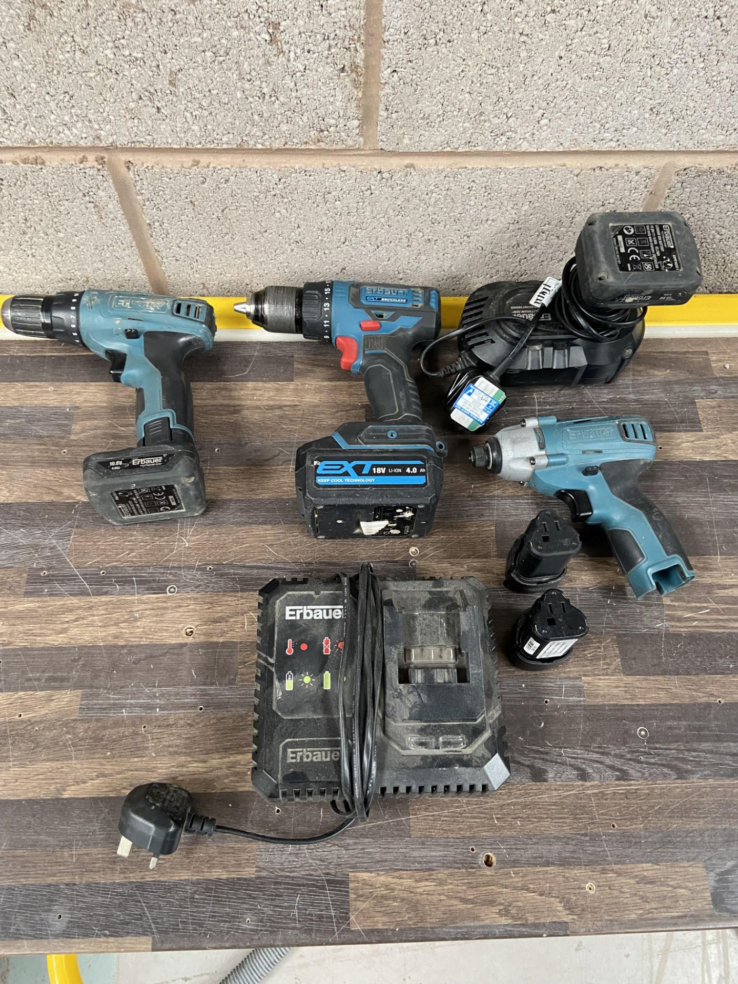 4 x Erbauer power tools, Erbauer drill driver, Erbauer EDD18-Li-2 Drill &2 x Erbauer Impact driver