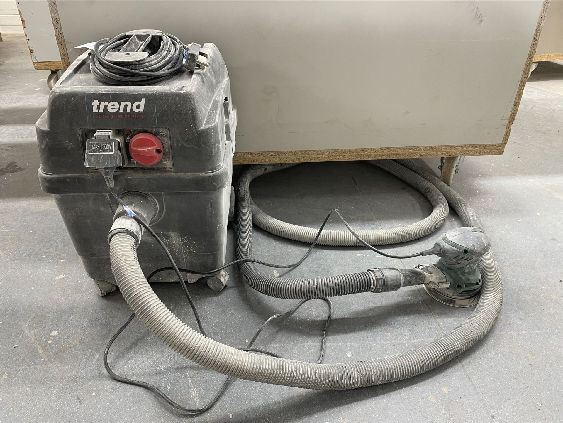 Trend T35A medium duty wet & dry mobile dust extractor with flexi hose; Bosch PEX 220 A orbital