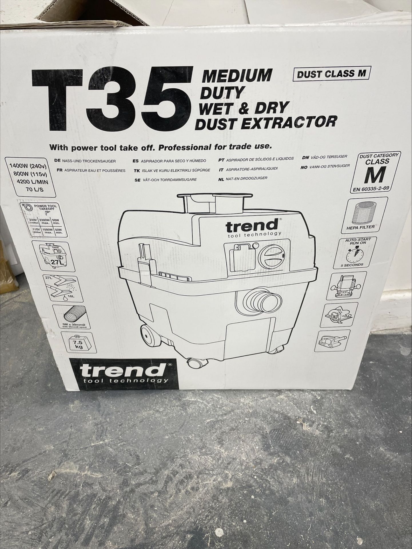 Trend T35A medium duty wet & dry mobile dust extractor with flexi hose; Bosch PEX 220 A orbital - Image 3 of 5