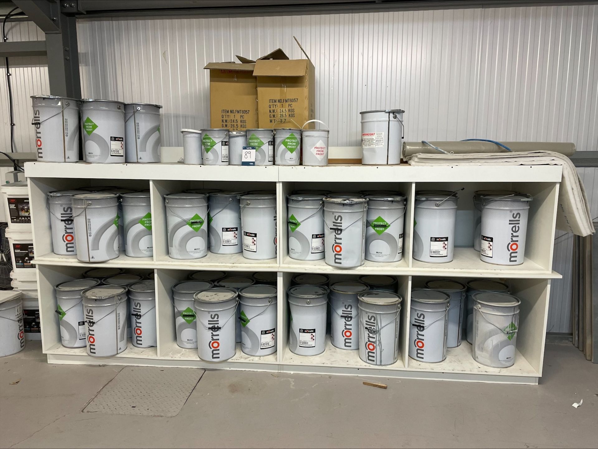 Contents of paint area to include different strength catalysts, thinners, primers and various colour