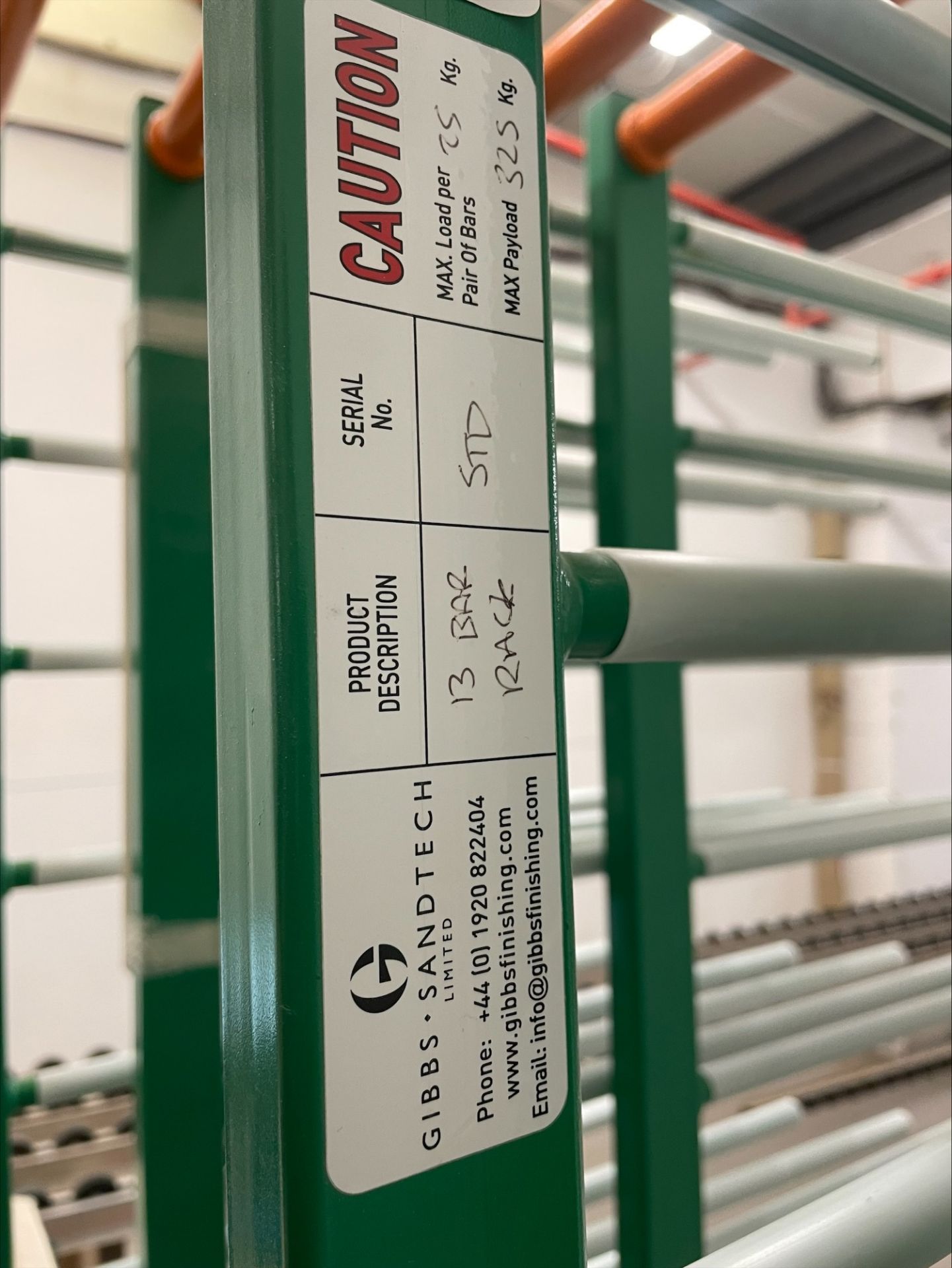 5x Gibbs Sandtech 13 bar standard spray drying racks, 13 bars per upright, max. load per pair of - Image 2 of 3
