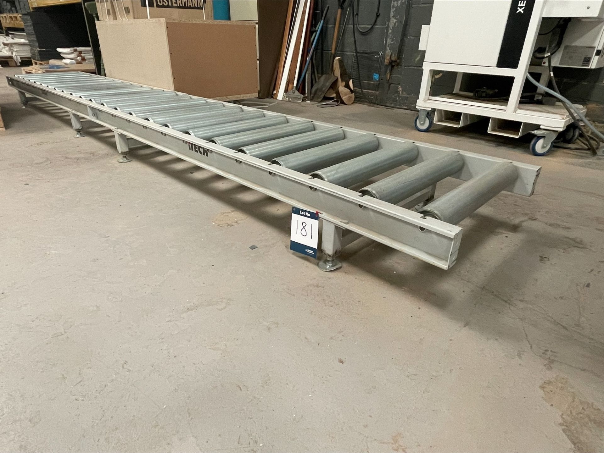 iTech 2 section gravity roller conveyoring, total width: 600mm, total length: 4010mm, height: 240mm