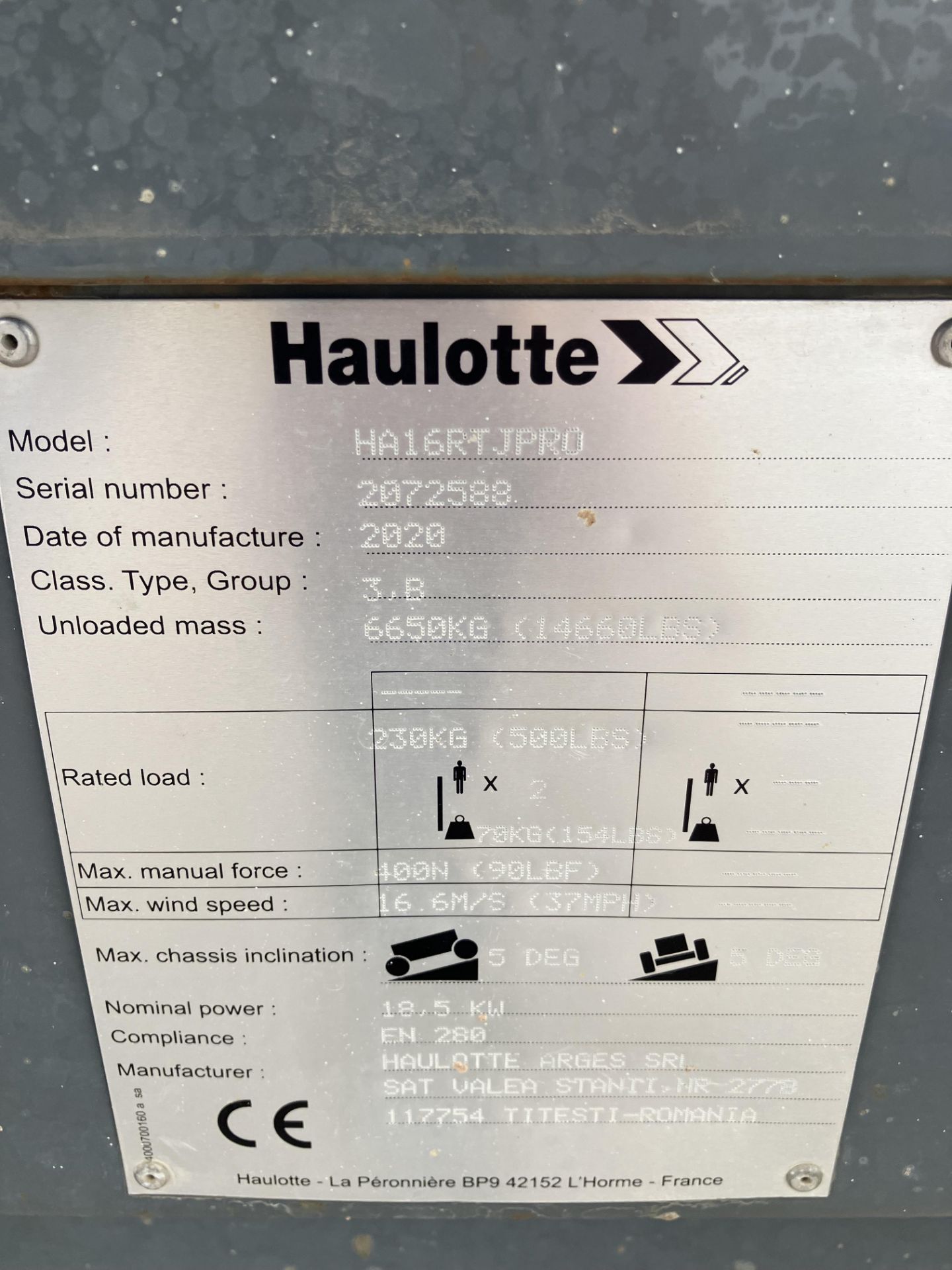 Haulotte Boom Lift Access Platform, Model HA16 RTJ Pro, 16 Metre Boom (2020) - Image 7 of 12