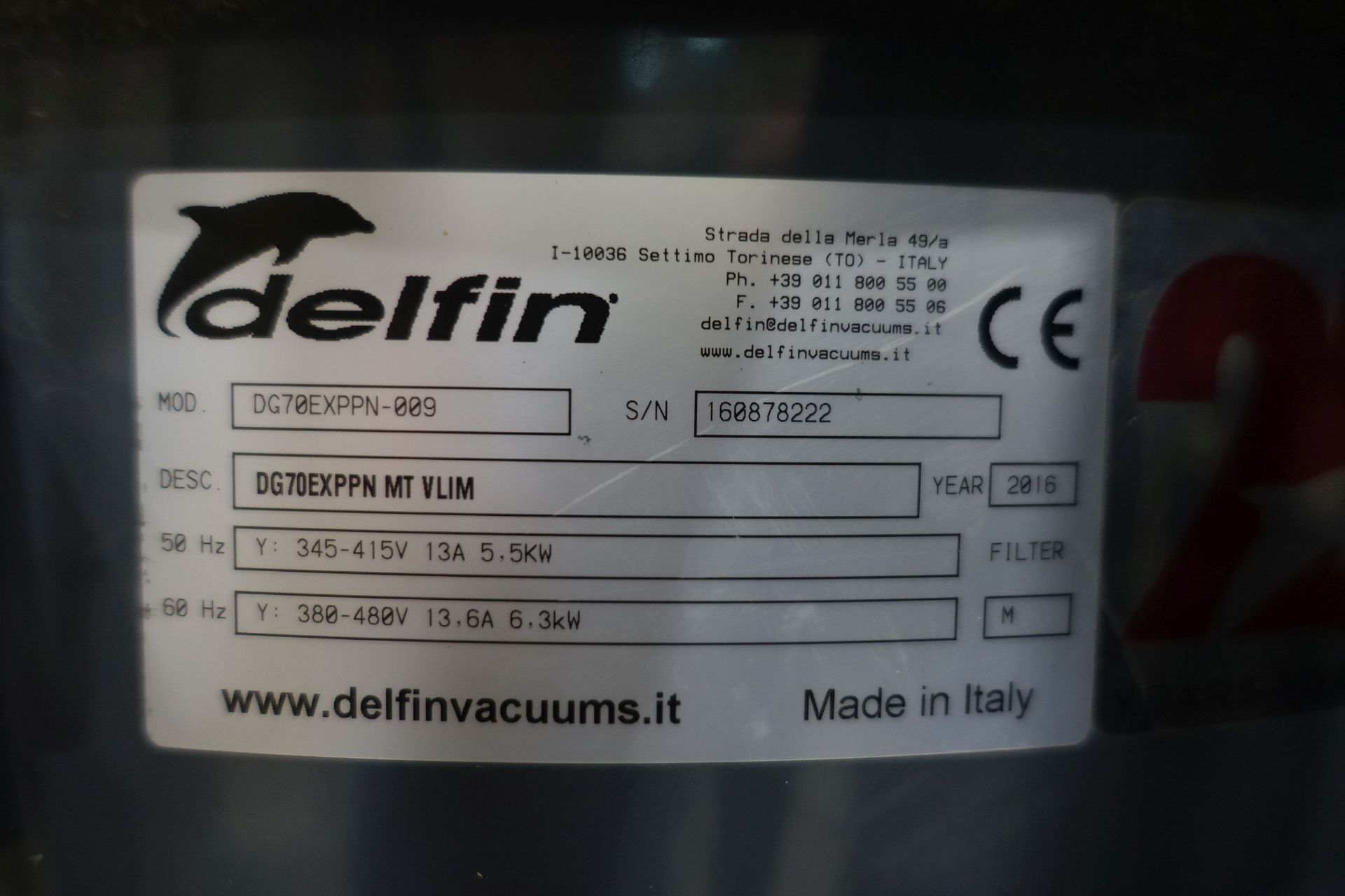 DELFIN DG70EXPPN Industrial Vaccum Cleaner (2016), Ser # 160878222, Asset # 2000030 - Image 11 of 13