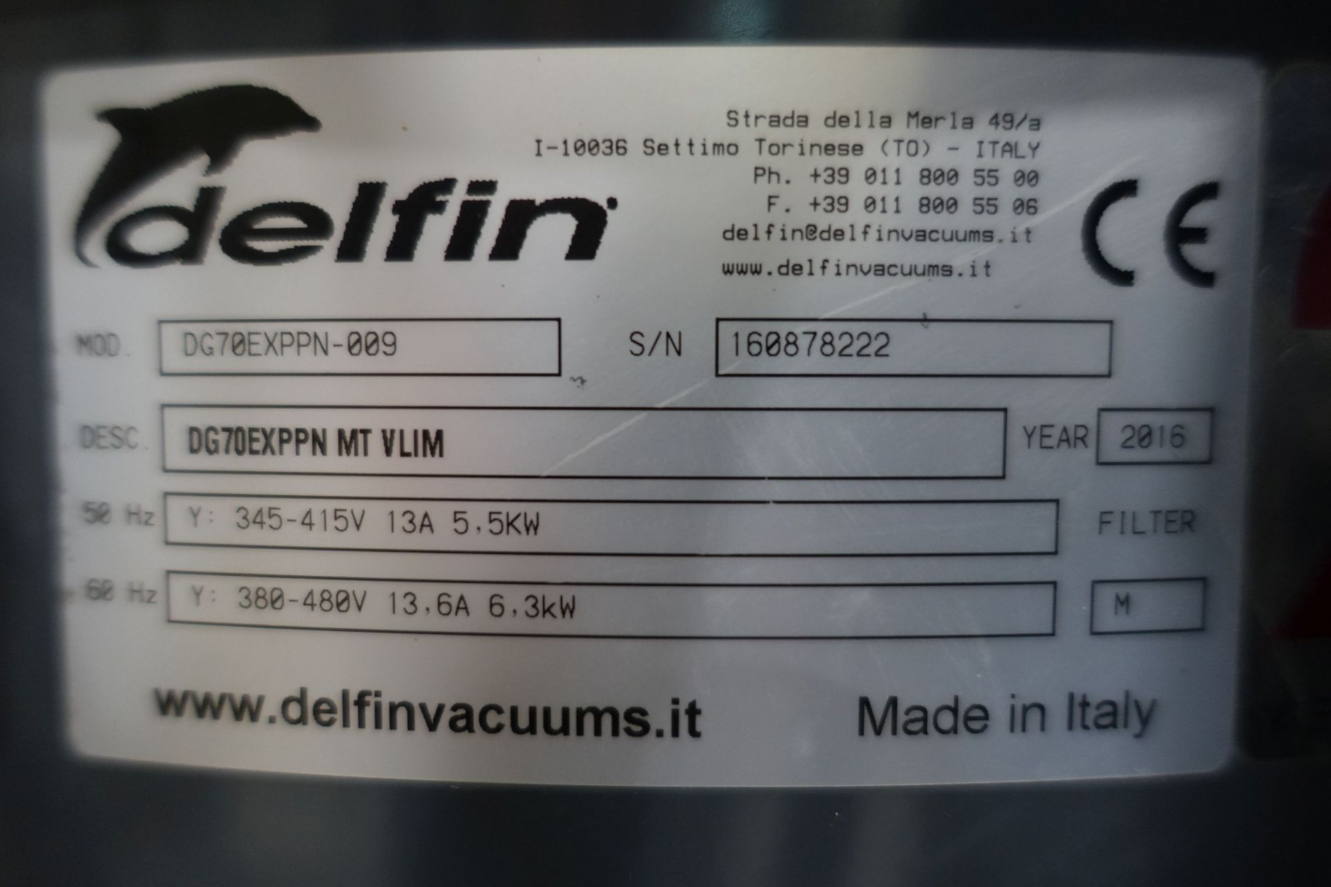 DELFIN DG70EXPPN Industrial Vaccum Cleaner (2016), Ser # 160878222, Asset # 2000030 - Image 12 of 13