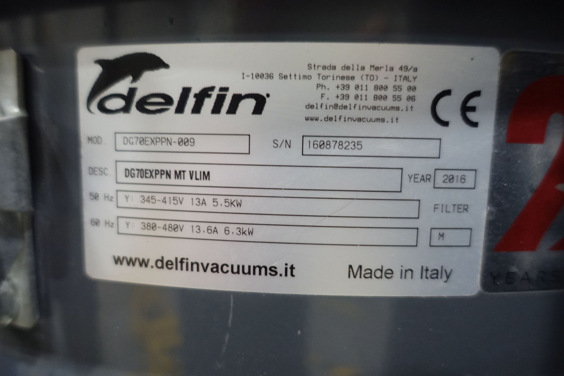 DELFIN DG70EXPPN Industrial Vaccum Cleaner (2016), Ser # 160878235, Asset # 2000030 - Image 12 of 13