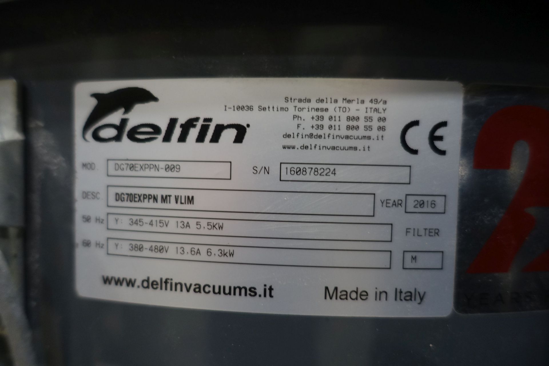 DELFIN DG70EXPPN Industrial Vaccum Cleaner (2016), Ser # 160878224, Asset # 2000033 - Image 11 of 13