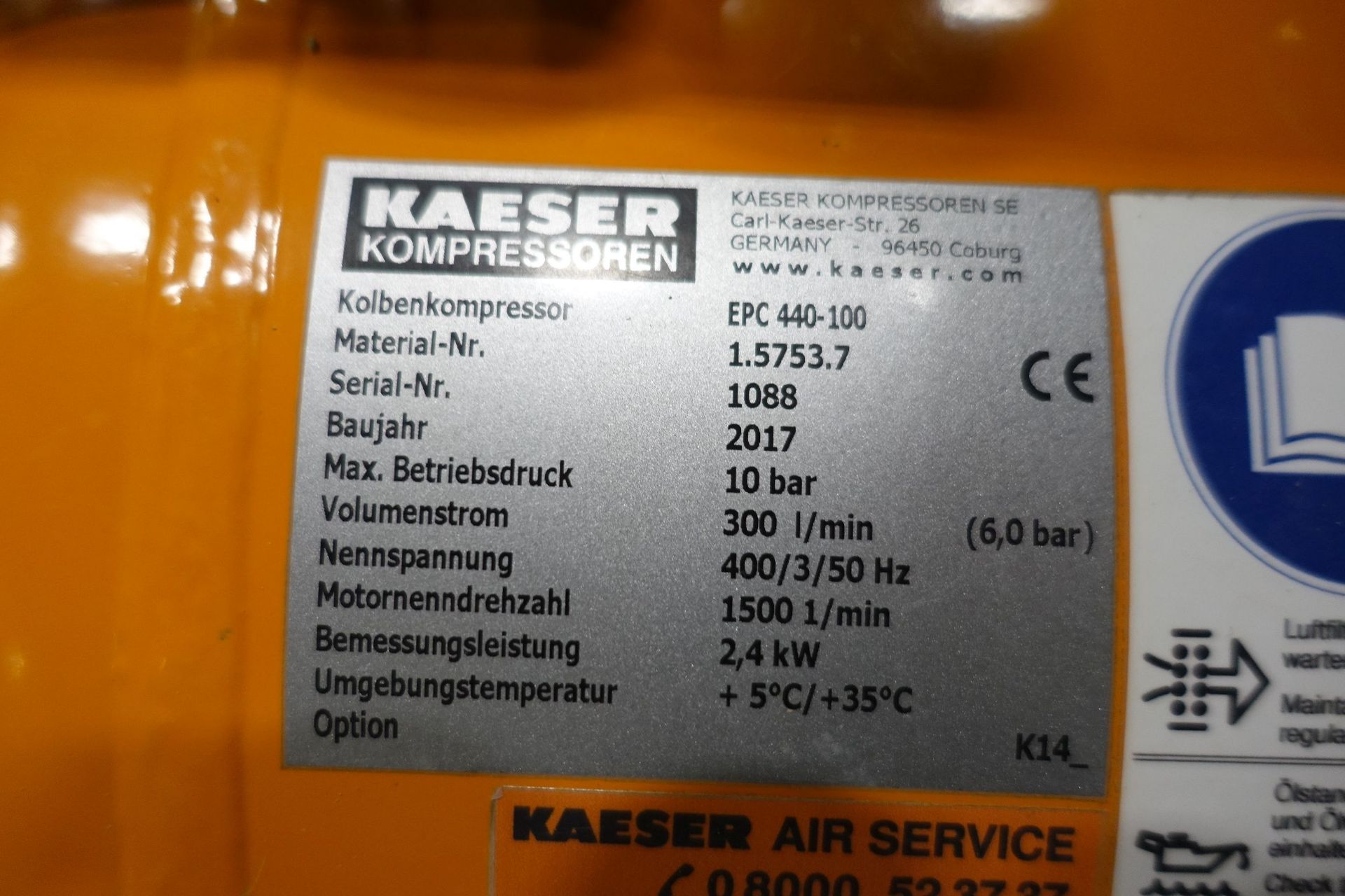 KAESER EPC 440 100 Air Compressor, Ser# 1008 (2017) - Image 6 of 9