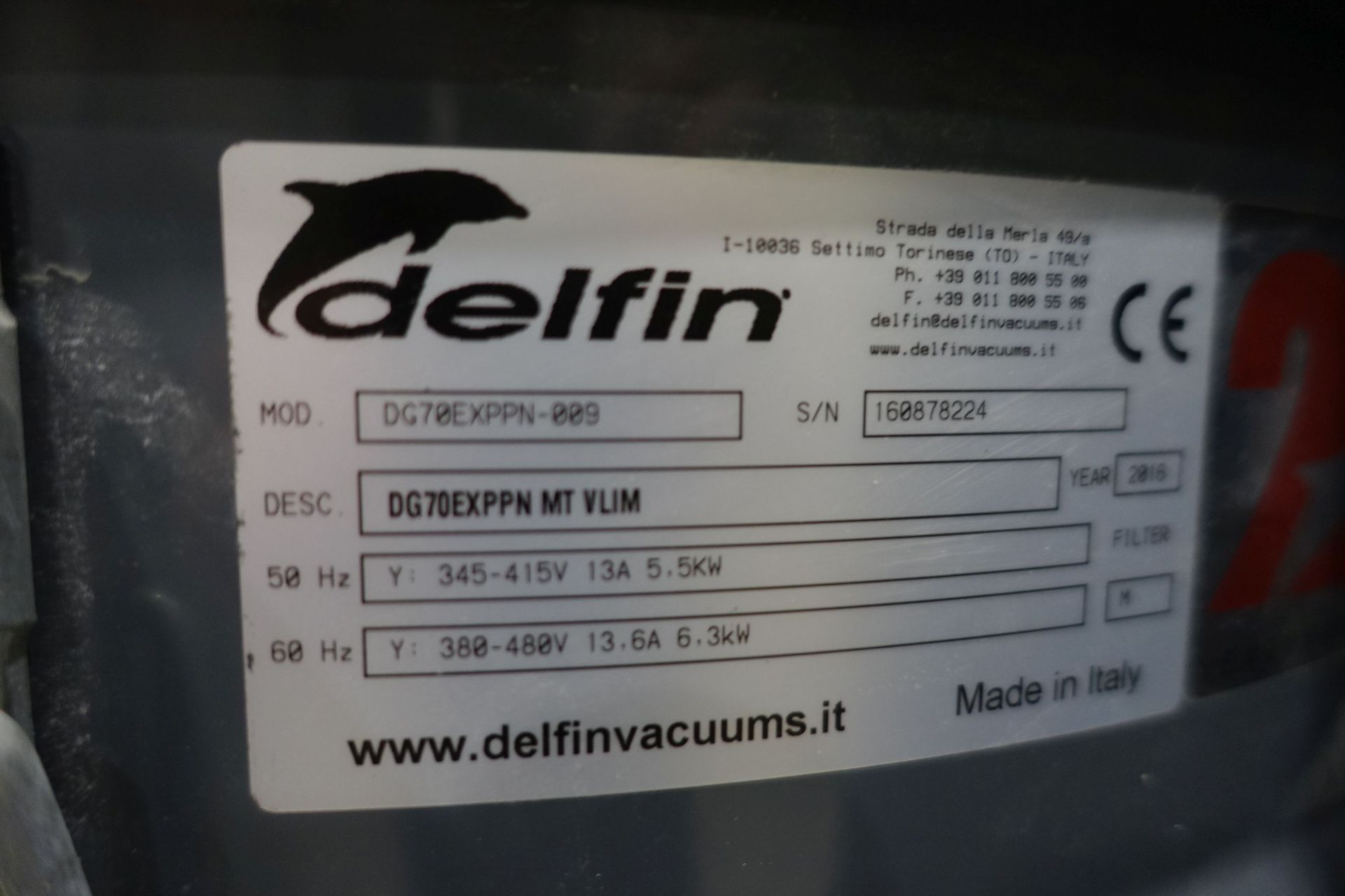 DELFIN DG70EXPPN Industrial Vaccum Cleaner (2016), Ser # 160878224, Asset # 2000033 - Image 12 of 13