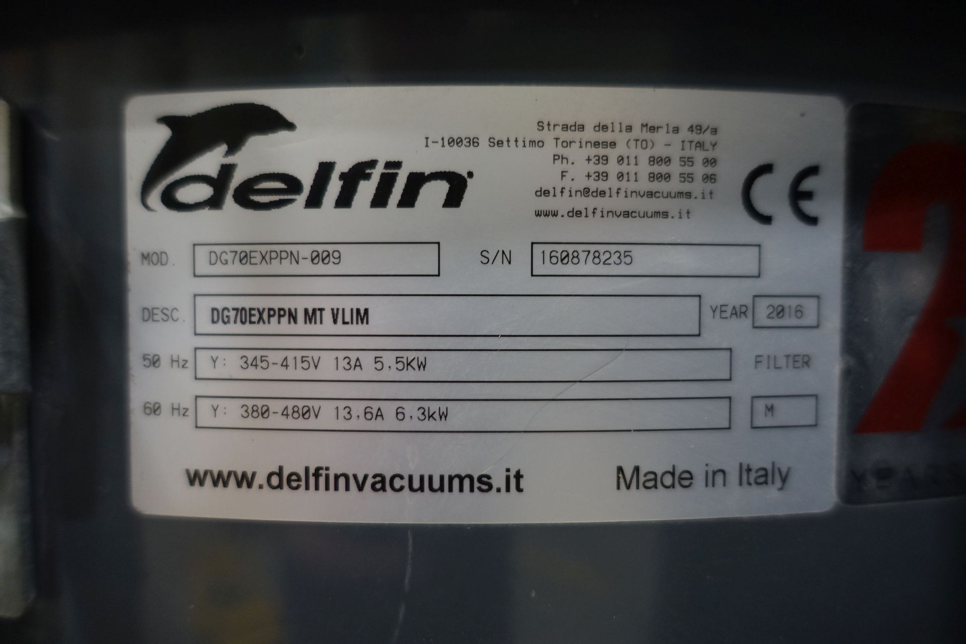 DELFIN DG70EXPPN Industrial Vaccum Cleaner (2016), Ser # 160878235, Asset # 2000030 - Image 11 of 13