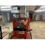 Clarke, Strong-Arm manual hydraulic garage press and workbench with cupboard and undershelf