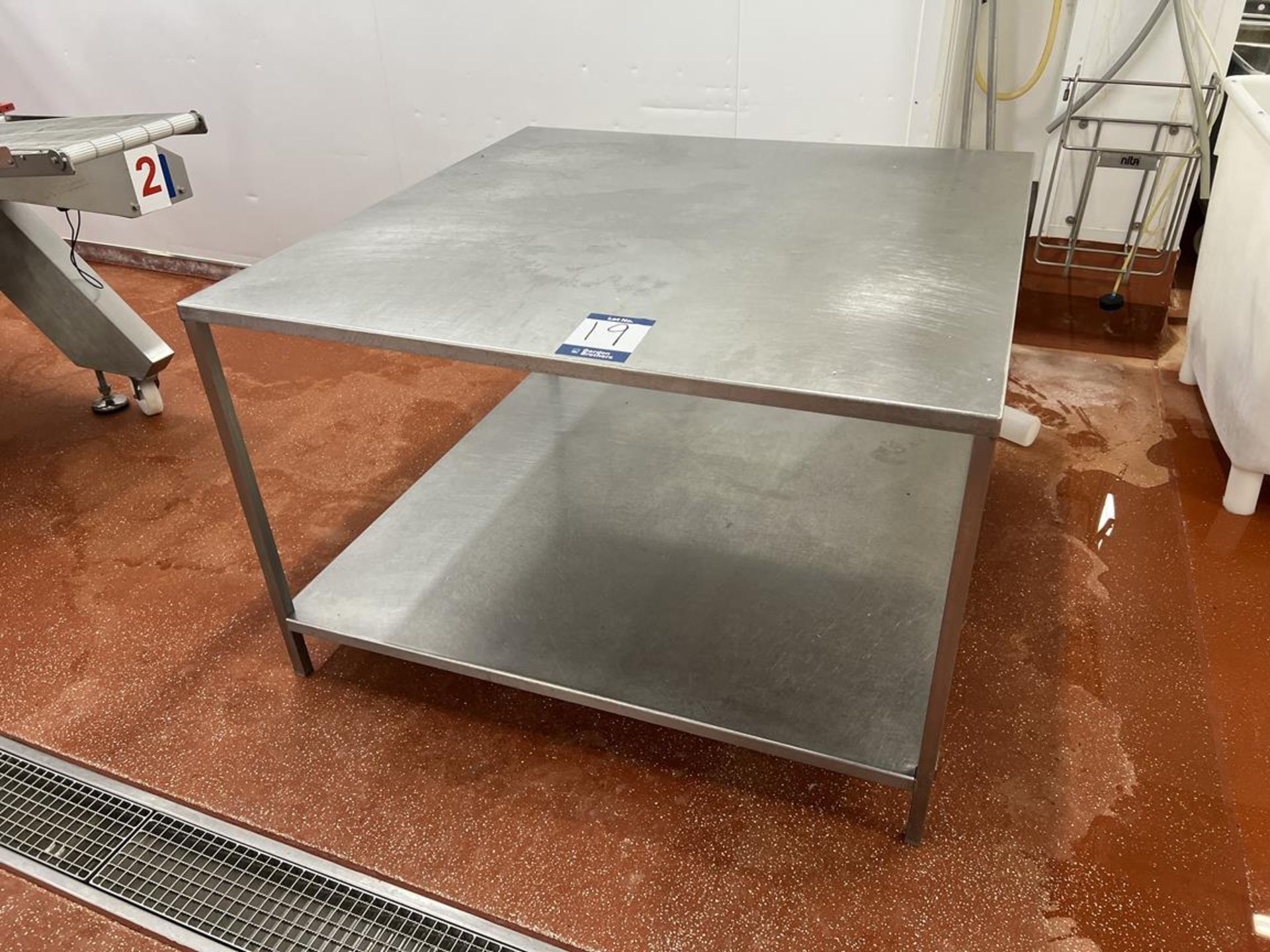 Two tier, stainless steel preparation table, 1200 x 1200mm