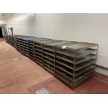 17x (no.) Six-tier stainless steel product racks on wheels, size of removable trays 1030mm (L) x