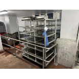 2x (no.) Mobile seven-tier aluminium product trolleys with stainless steel shelf inserts, each