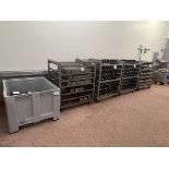 c.130 corned beef cooking moulds on 4x stainless steel mobile trolleys including stillage of