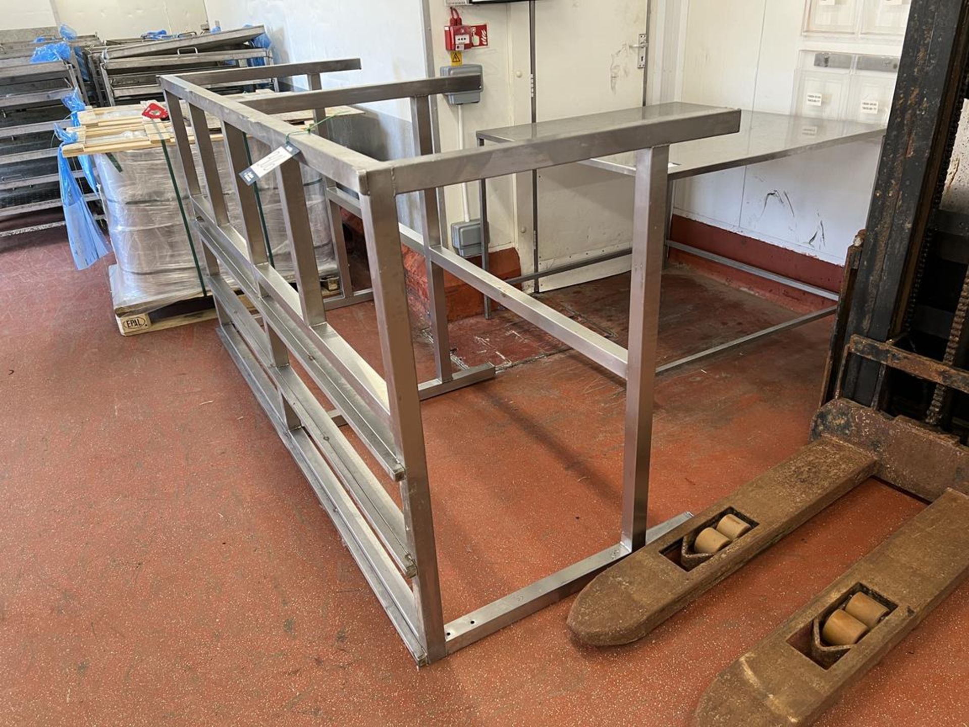 Stainless steel fabricated frame, approx. 2400x1200x900mm with stainless steel square table - Image 3 of 4
