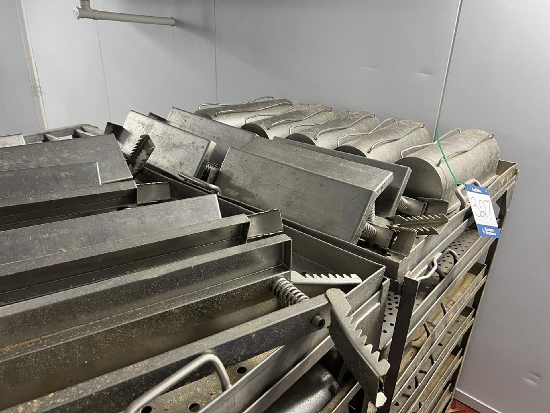 2x (no.) Stainless steel mobile trolleys with semi-circular corned beef moulds and spring loaded - Image 3 of 5