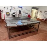 2x (no.) stainless steel cutting tables; 2.35m x 1.1m and 2.38m x 1.12m
