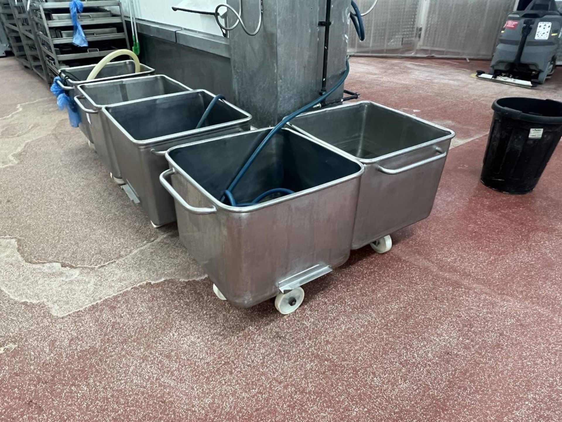 5x (no.) stainless steel 200L mobile tote bins, approx. size. 650mm x 650mmx 500mm - Image 2 of 5