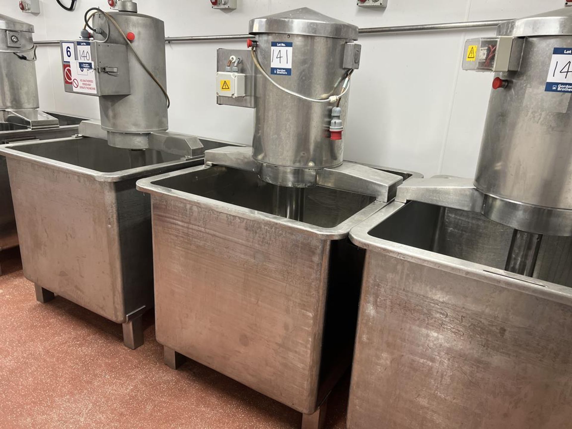 All stainless steel 236kg stainless steel paddle mixers, 415v, base size 910mm x 1110 x 840mm