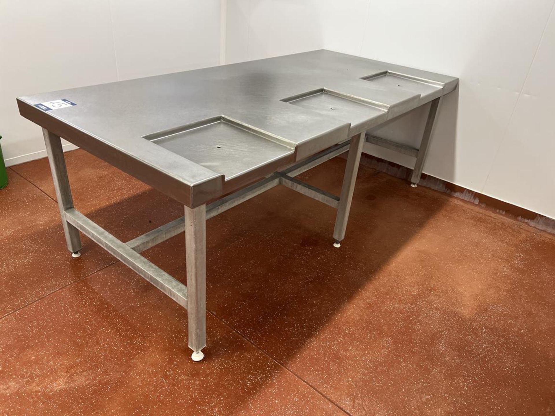 Stainless steel preparation table, 2.36m x 1.1m