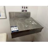 Stainless steel lectern shelf and knife box together with 2x (no.) stainless steel glove