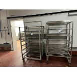 3x (no.) Various mobile six-wheel stainless steel oven trolleys, each approx. 1000x1000x1850mm