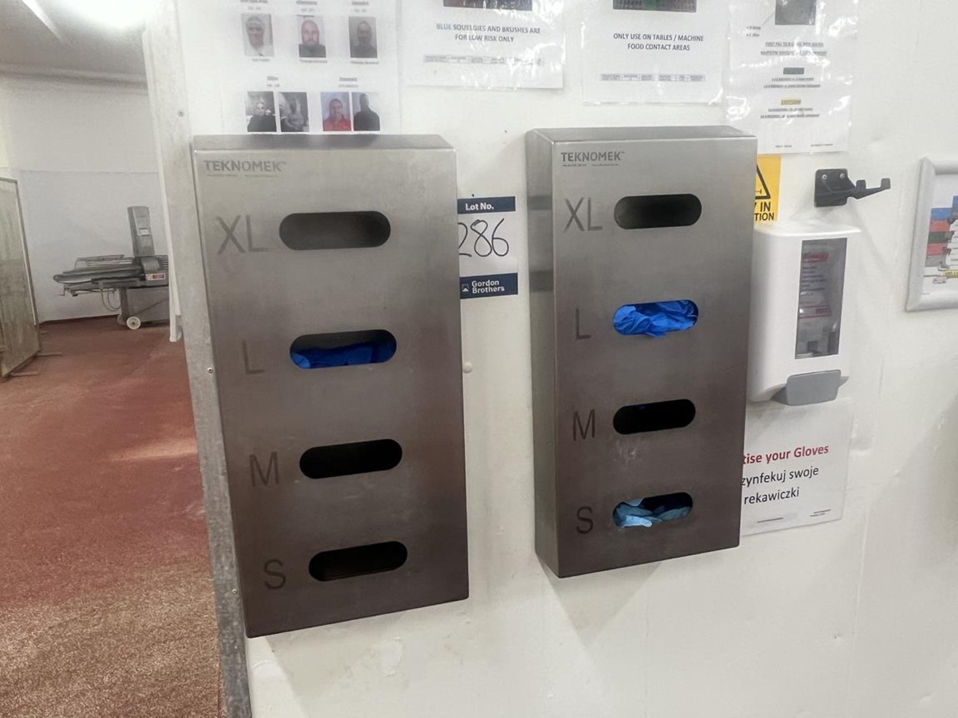 2x (no.) Teknomek stainless steel glove dispenser boxes, 2x lockable stainless steel knife box,