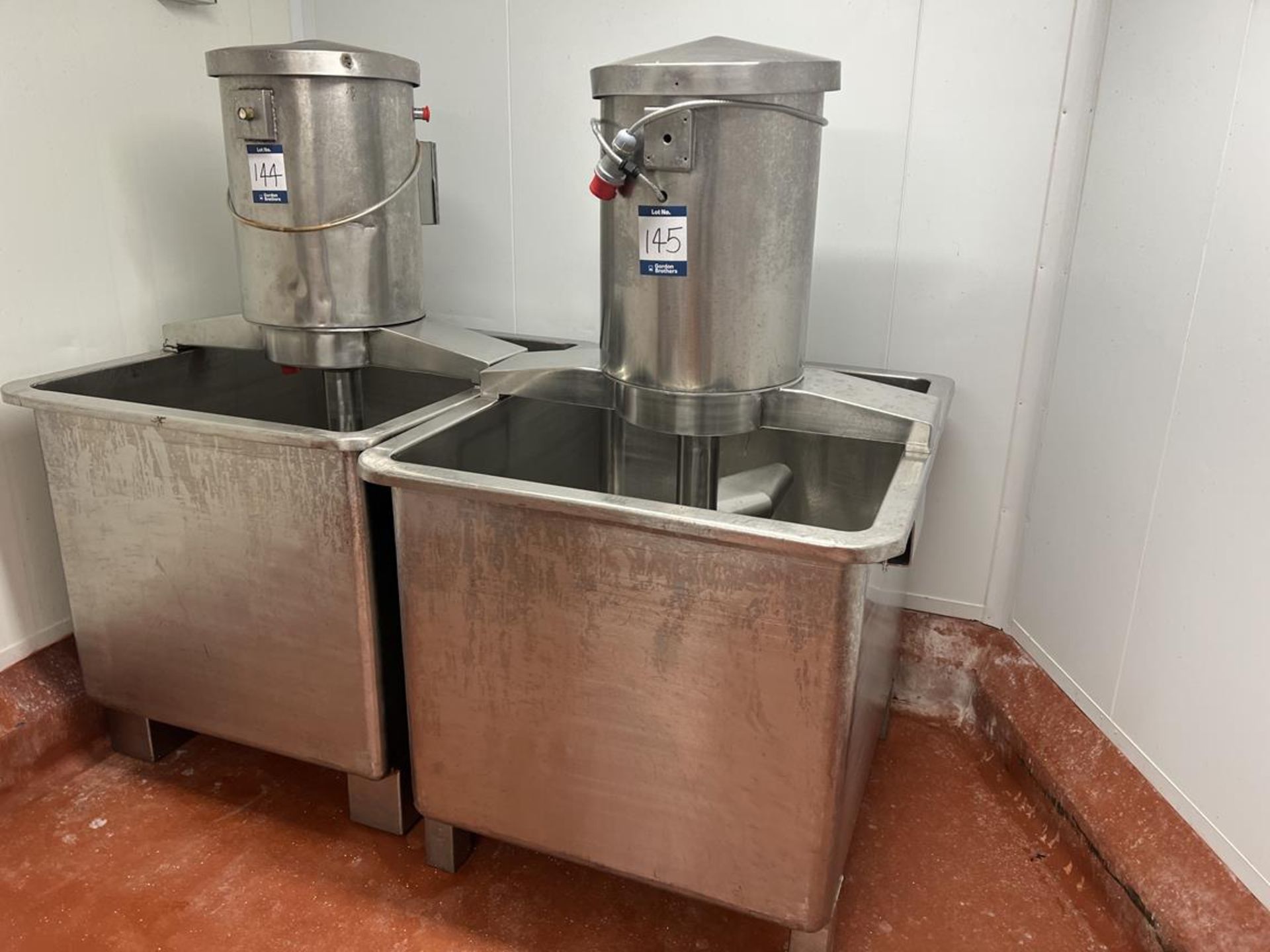 All stainless steel 236kg stainless steel paddle mixers, 415v, base size 910mm x 1110 x 840mm