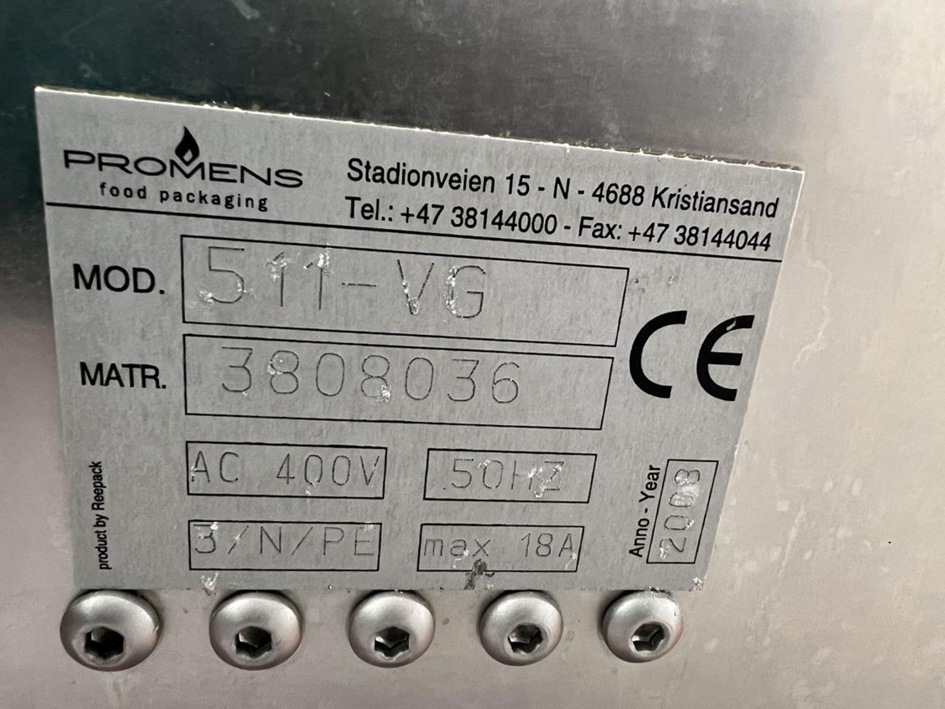 Promens/Reepack, 511VG, tray film sealer, 400v, 3 Ph. Serial No. 3808036 (DOM: 2008) - Image 6 of 7