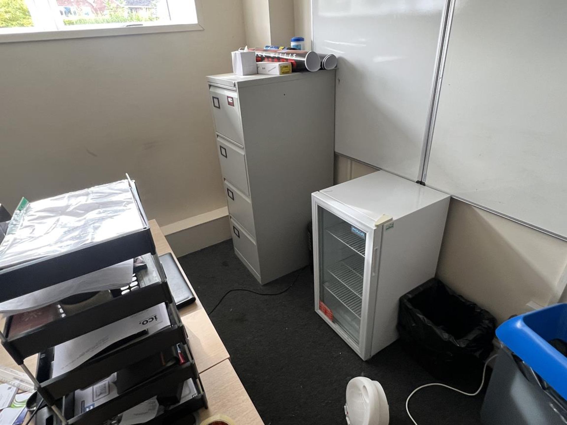 Furniture contents of the test kitchen office to include laminate office desks, steel filing cabinet - Image 2 of 4