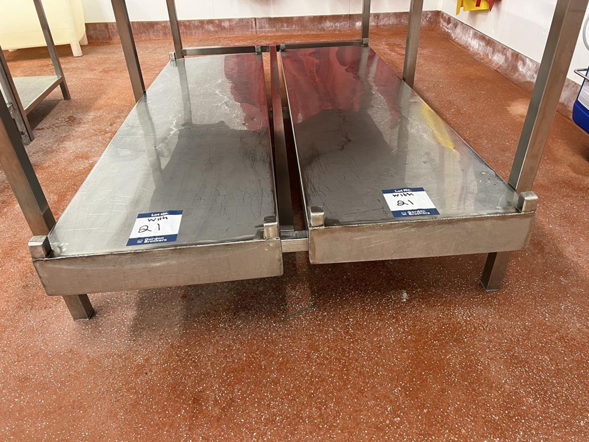 Stainless steel preparation table, 2m x 1.18m together with 2x (no.) stainless steel troughs, each - Image 4 of 5