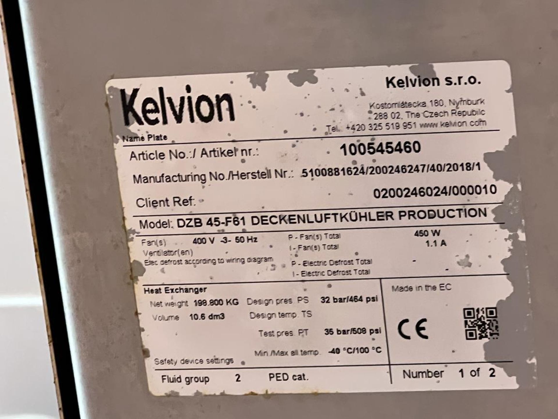 2x (no.) Kelvion, DZB45 F61 Deckenluftkodler single fan condenser units, Serial No. 5100881624/ - Image 5 of 7