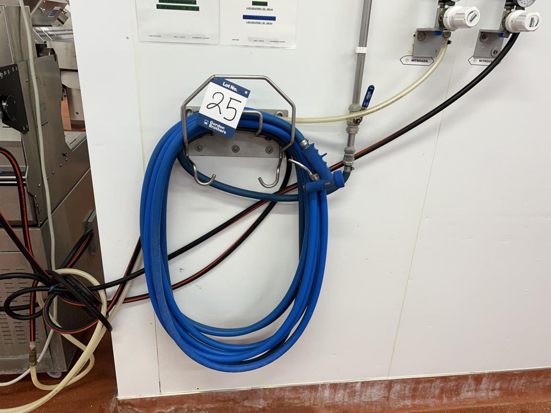 Stainless steel wall mounted hose holder and hose with spray nozzle (Hose to be disconnected at