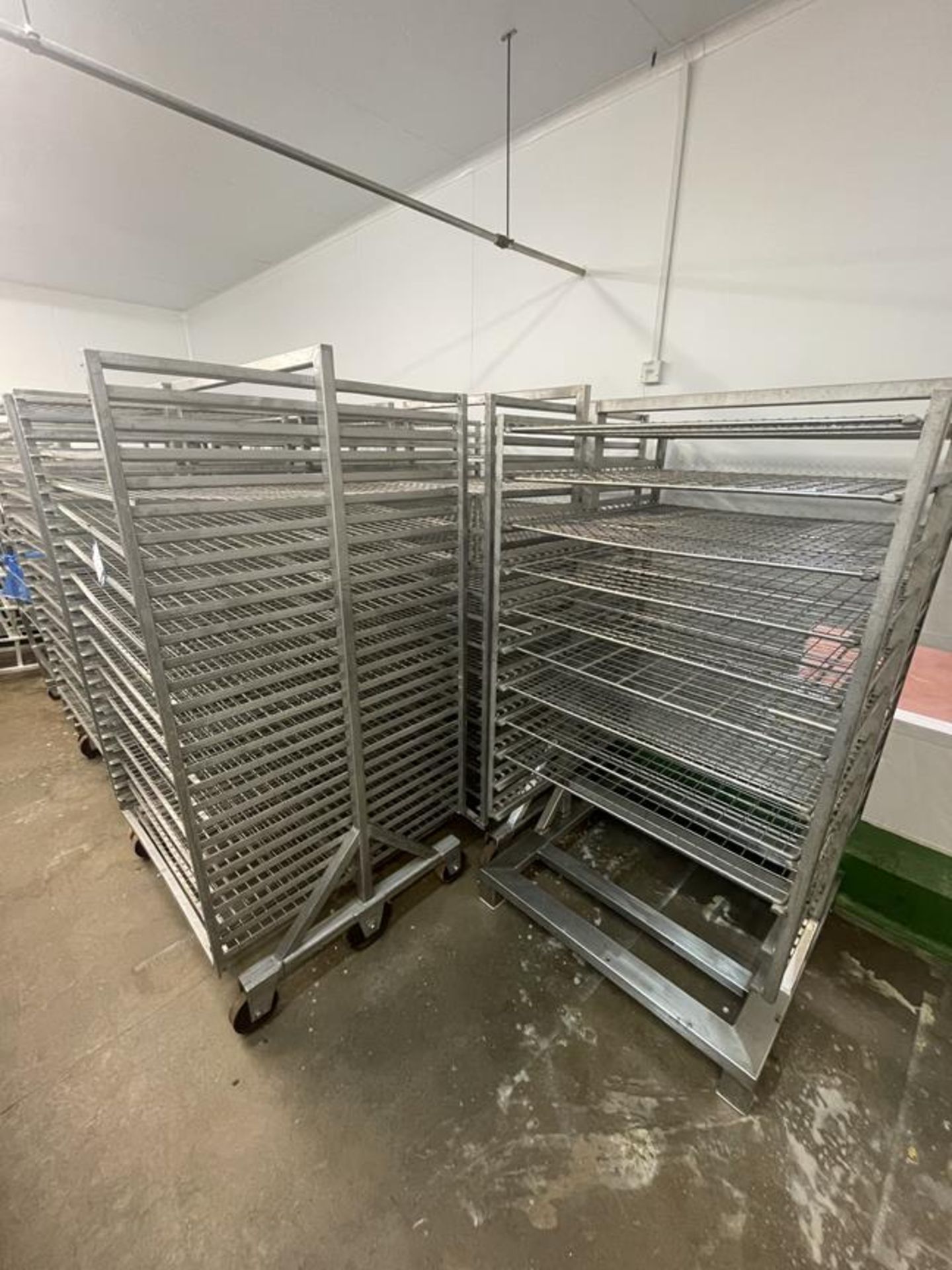 6x (no.) stainless steel multi-tier mesh transporter racks