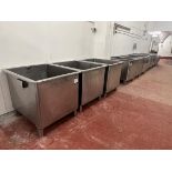 9x (no.) Stainless steel tote bins, approx. size 1200mm x 900mm x 1000mm