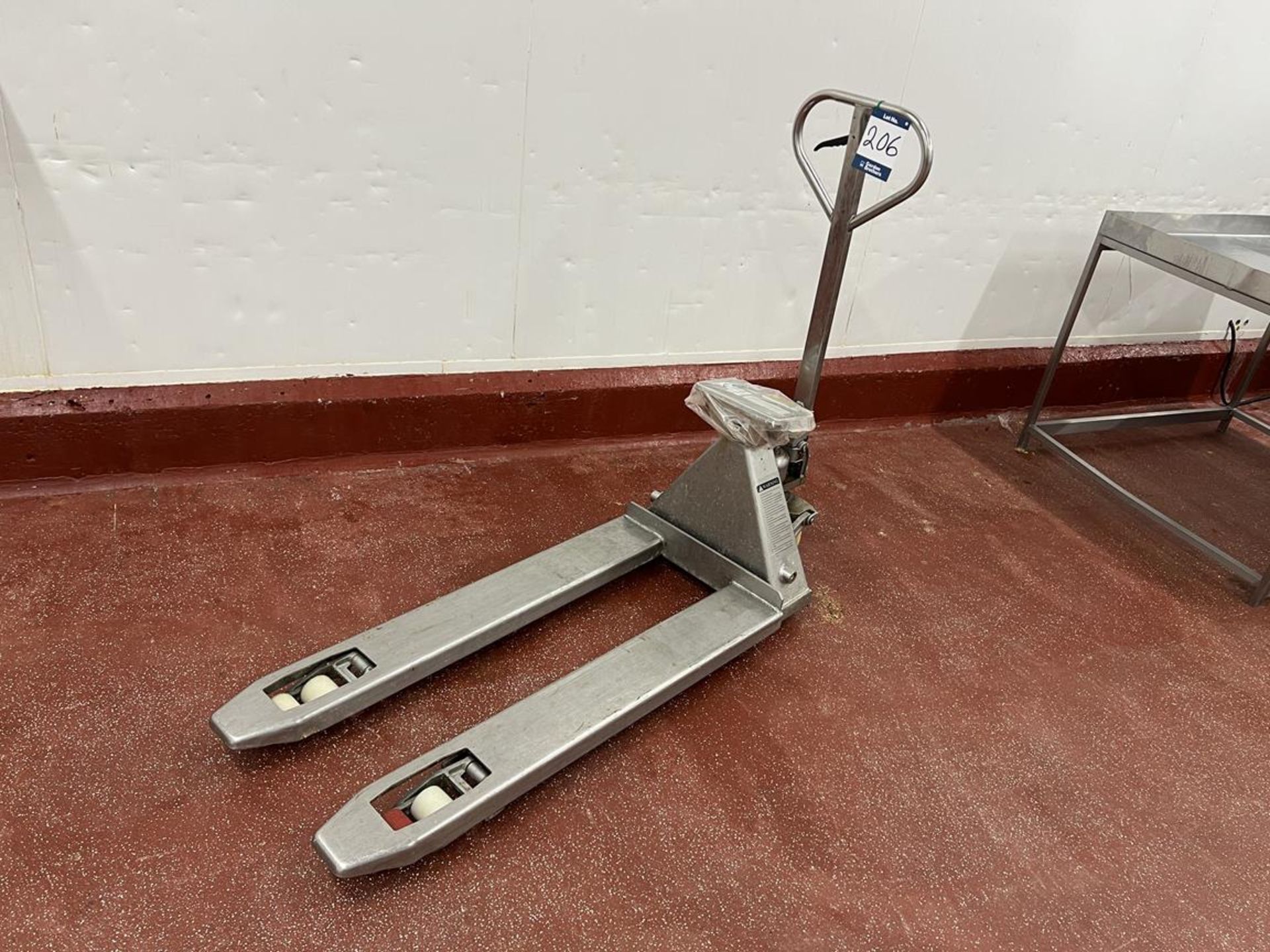 Stainless steel manual pallet truck and Excel, PWH3 digital scale