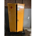 Double door yellow steel flammables cabinet with oil contents