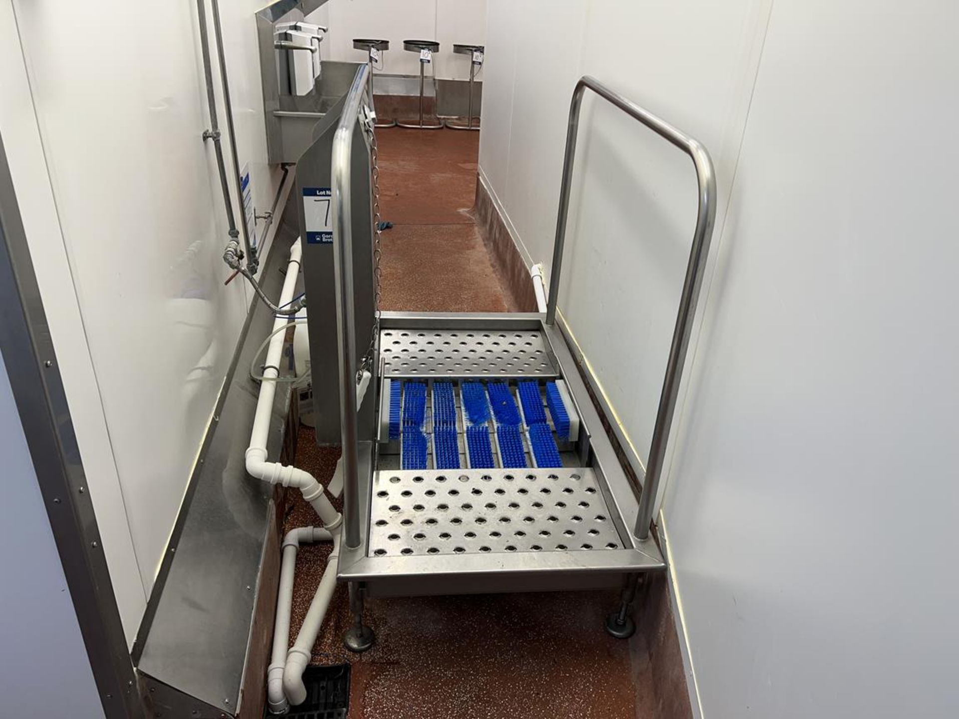 Syspal walk through boot rinse, stainless steel construction with handrails and Dosatron,