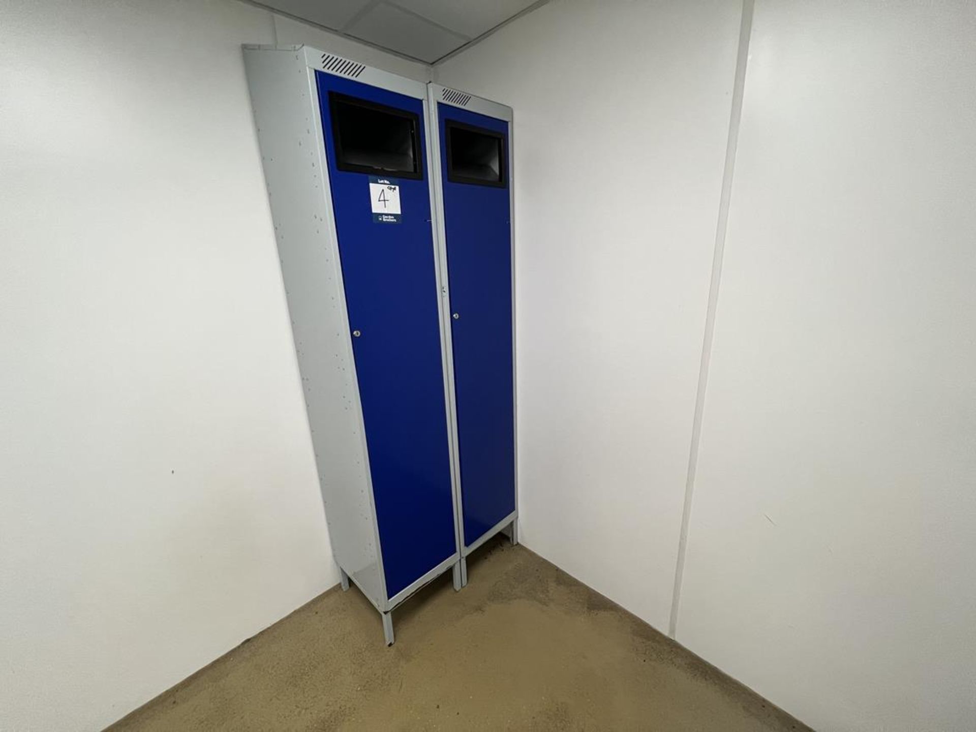 2x (no.) garment lockers, 380mm x 2.140mm x 450mm together with bank of used garment lockers without