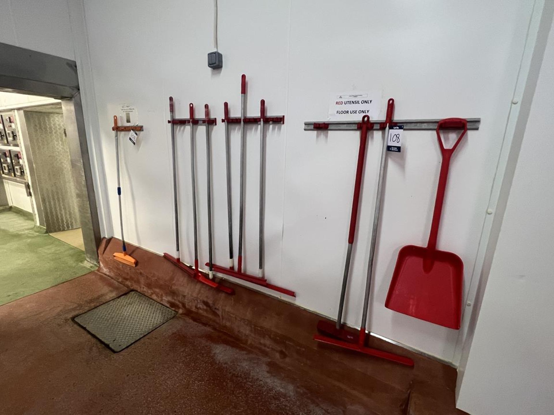 Stainless steel hose reels and 4x (no.) Broom racks together with knife safe cage with 5x (no.) - Image 6 of 10