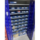 Double door steel cupboard complete with circa 40 lin bin storage units and fastners .