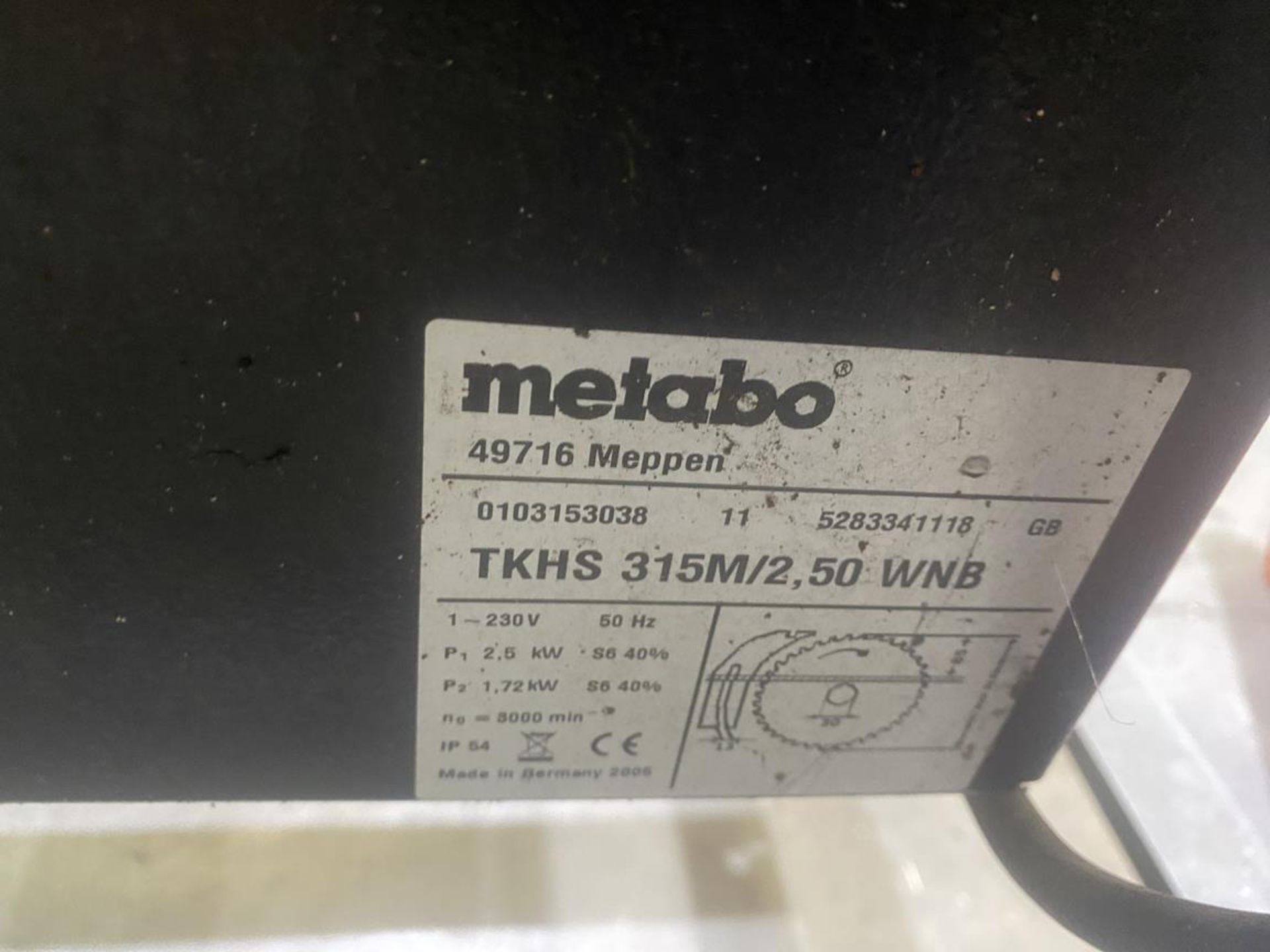 Metabo bench saw model THHS M2.5 WNB (2005) no blade fitted - Image 3 of 3