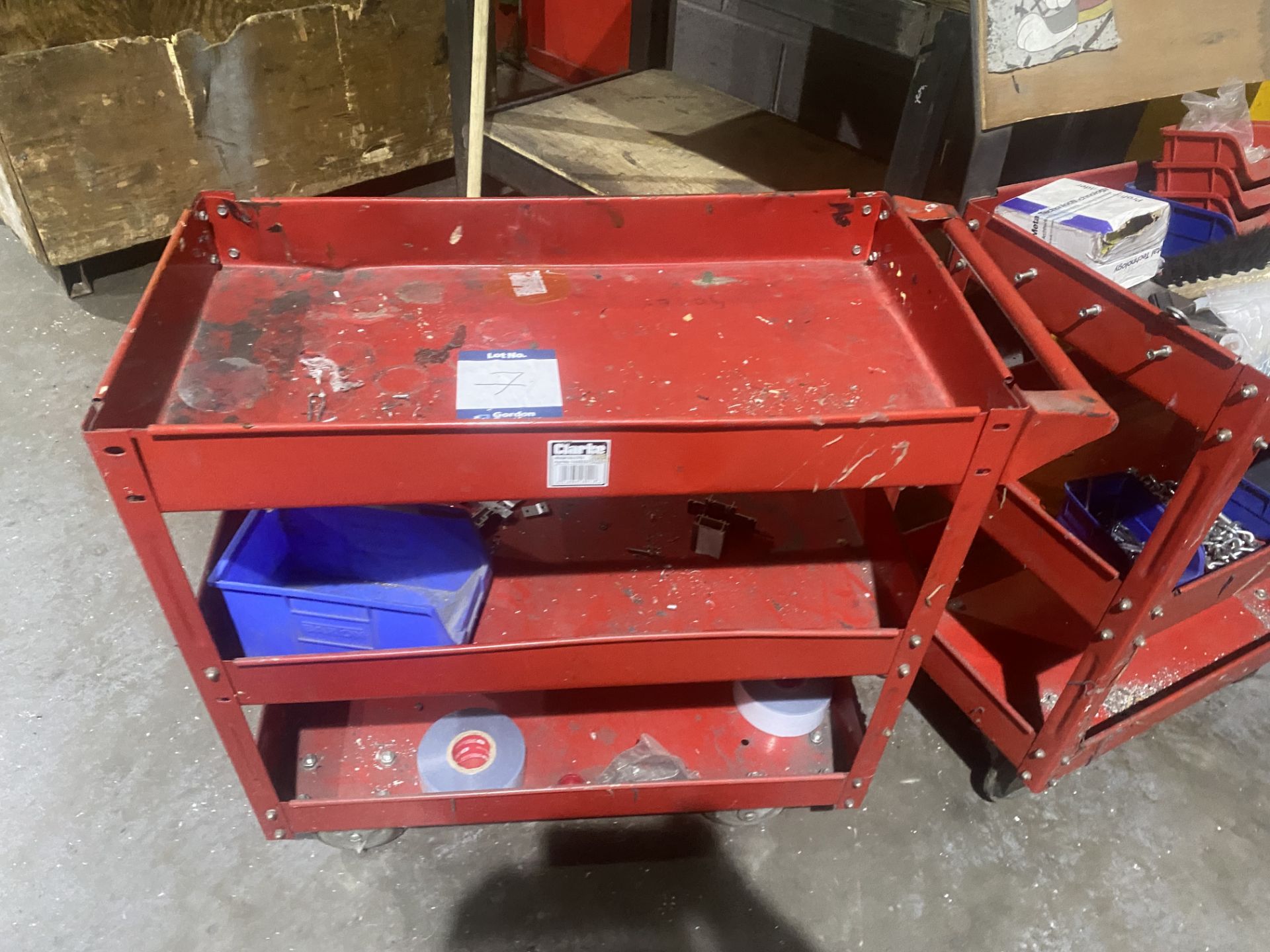 Clarke multi drawer toolbox( damaged ) and two mobile work trolleys - Image 2 of 4