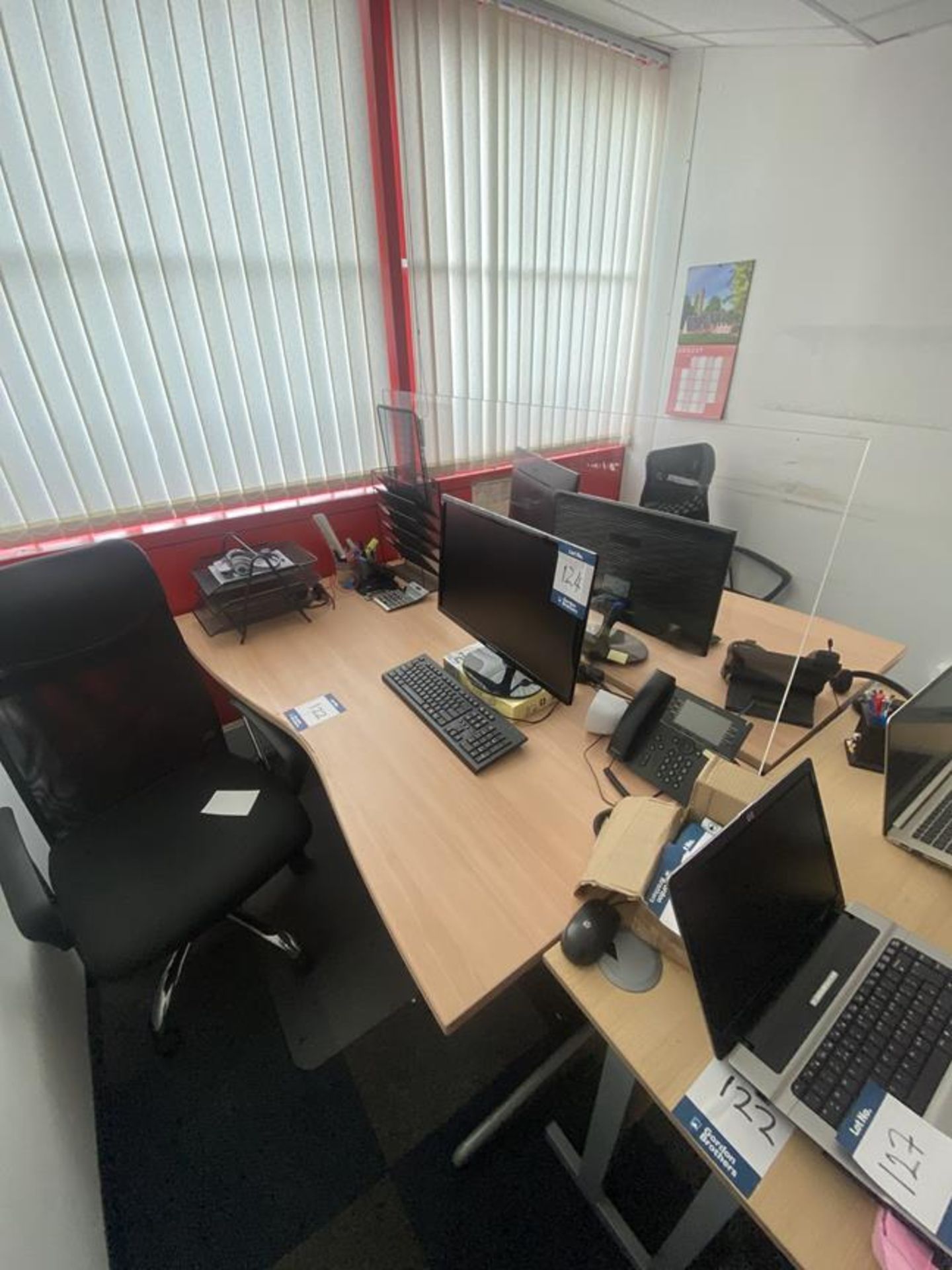 3 No laminate workstations and 2 operators chairs