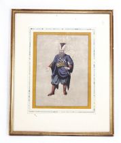 An Ottoman Painting of a Man with Weapons on his Waist With Frame Height: Approximately 49cm Leng