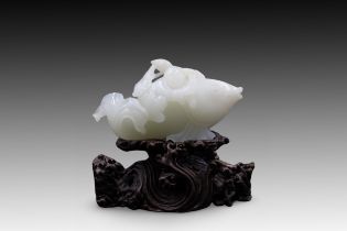 A Chinese White Jade Carving from the Qing Dynasty of a Boy on Fish Private Collector in Belgium